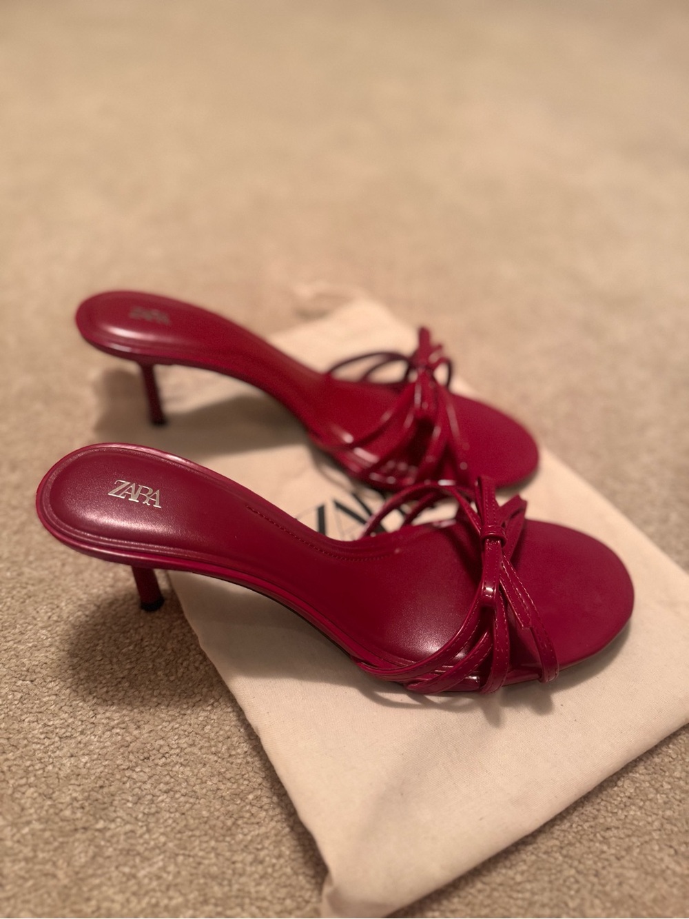Zara Red Knot-Strap Mid-Heel Mules size 8